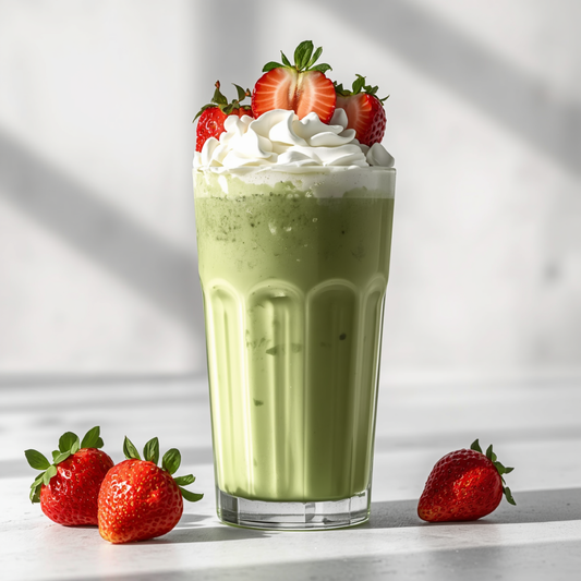 Sparkling Strawberries & Cream Matcha Milk Tea with Cream Cheese Cold Foam