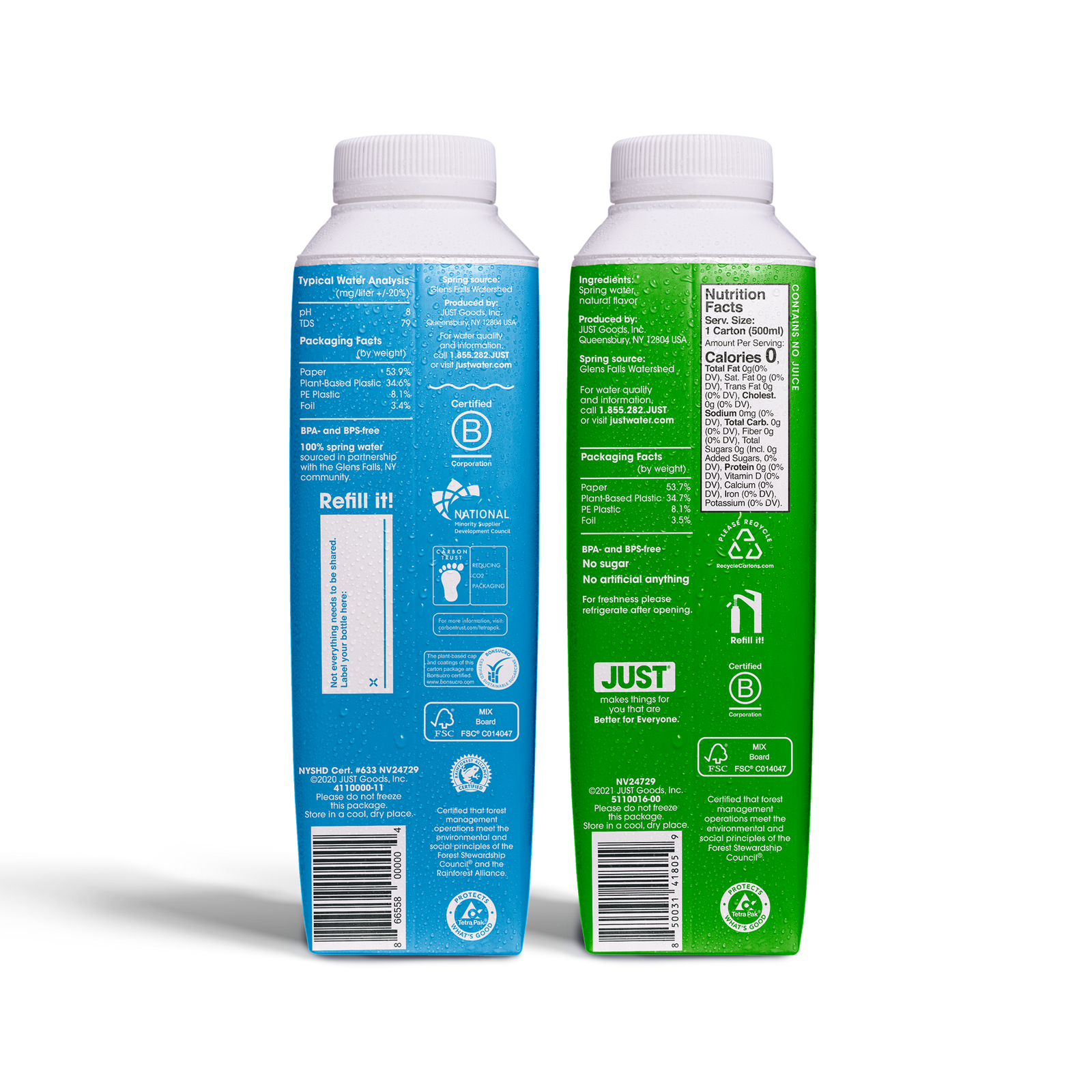 JUST Water Infused - Mint Flavored with Spring Water - Eco-Friendly and  Sustainable, Boxed Bottled Water - Low Calorie Beverage with No Artificial  Flavors, Alkaline pH of 8.0 - 16.9 oz (Pack