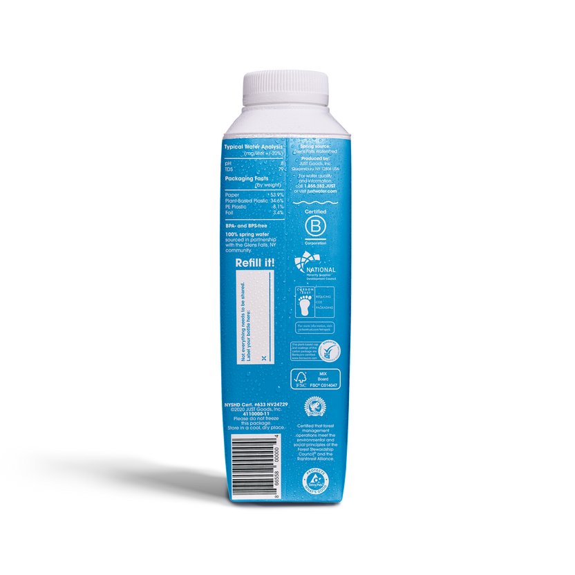 JUST Water, Bottled Alkaline 100% Spring Water, Carton 24 Pack (16.9 fl ...